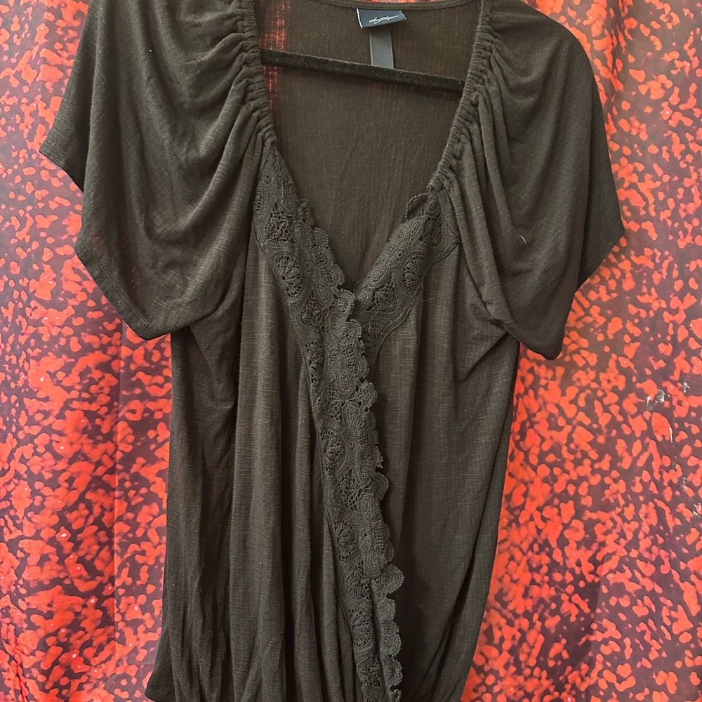 Black Lace Trim Blouse like new